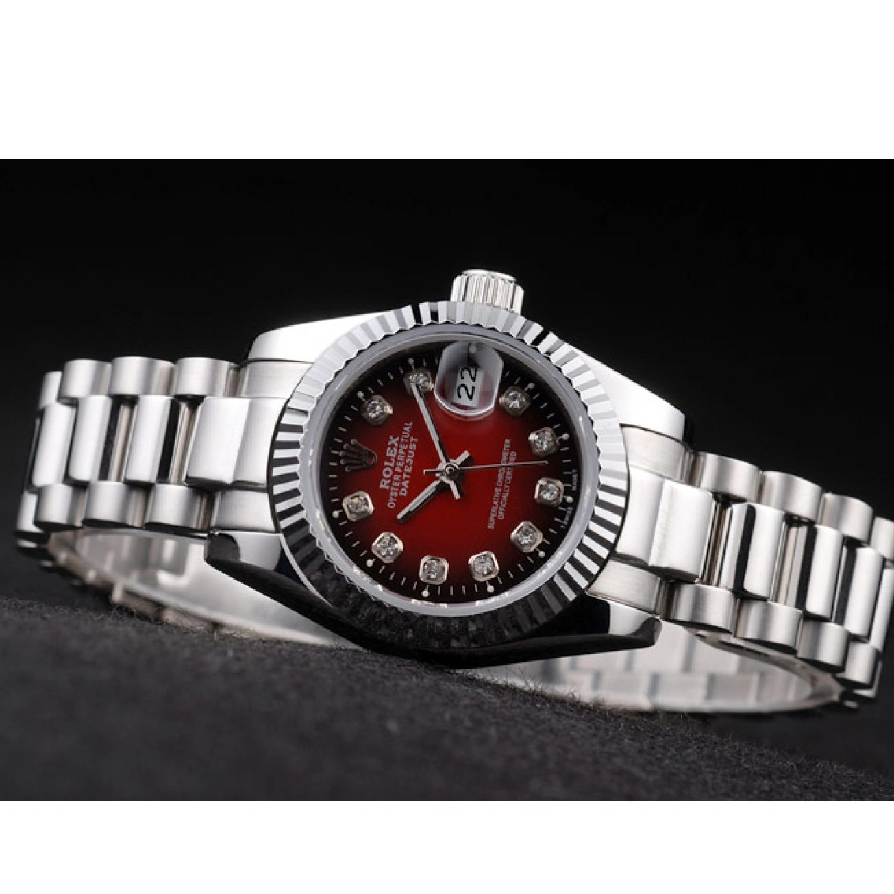 MiroTime 1015 Rolex Datejust Polished Stainless Steel Two Tone Red Dial